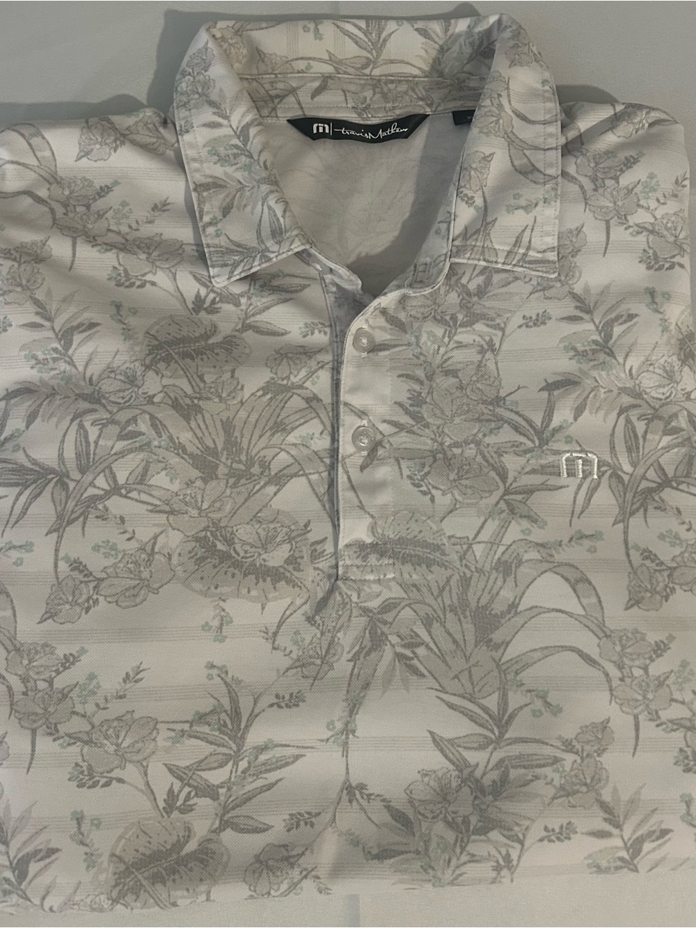Travis Mathew Men's Floral Polo in Light Gray and Silver Unique Design